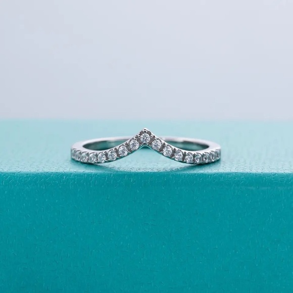 1.5mm Moissanite Dainty V-Band, Sterling Silver - Picture 4 of 8